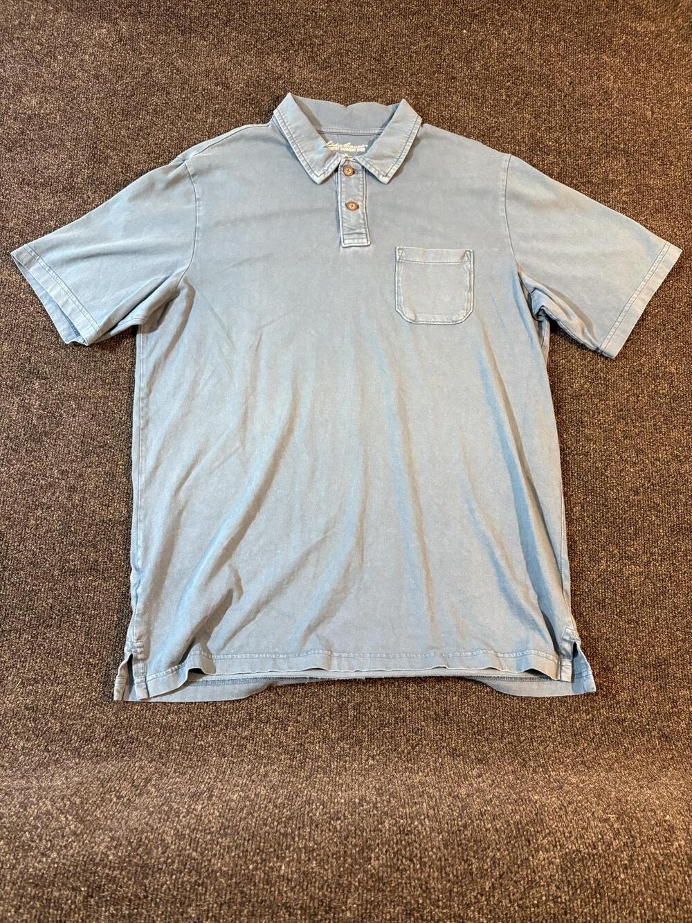 Eddie Bauer Polo Shirt Mens LT Tall Blue Pigment Dyed Cotton Short Sleeve